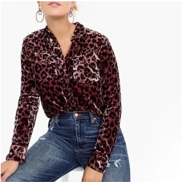 J. Crew Tops - J. Crew Leopard Print Long Sleeve Velvet Button Down Shirt S/M